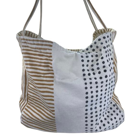 FEED Projects Women's Multicolor Stripe Polka Dots Colorblock Tote HandBag - Picture 3 of 5